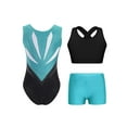 thumbnail image 3 of Hansber Girls Kids Gymnastics Outfits Sleeveless Crop Top Ballet Leotard with Shorts Set for Dance Class Blue Green 10, 3 of 6