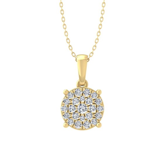 10K Yellow Gold Round-Shape Cluster Lab Grown Diamond Pendant with Silver Yellow Plating Cable Chain Necklace 18" (1/4 Carat, VS Clarity, D-F Color)