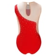 thumbnail image 2 of TiaoBug Kids Girls Sleeveless Gymnastic Leotard Shiny Diamond Mesh Patchwork Ballet Dance Bodysuit Red 14, 2 of 7