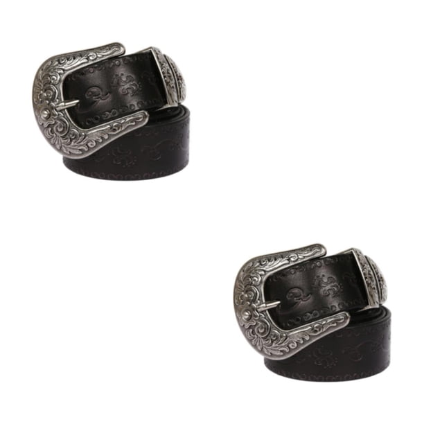 Cinturón de estilo occidental vintage Qarigey para hombres y mujeres en relieve flores redondas negro 105cm 2Conjunto