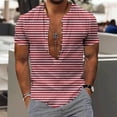 thumbnail image 2 of Fancifize Mens Casual Striped Henley Shirt Button Down Summer Beach Shirts Big and Tall Short Sleeve Loose Fit Shirt, 2 of 5