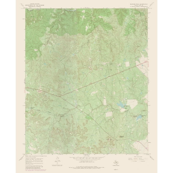 Topographical Map - Buzzard Peak Texas Quad - USGS 1967 - Vintage Wall Art