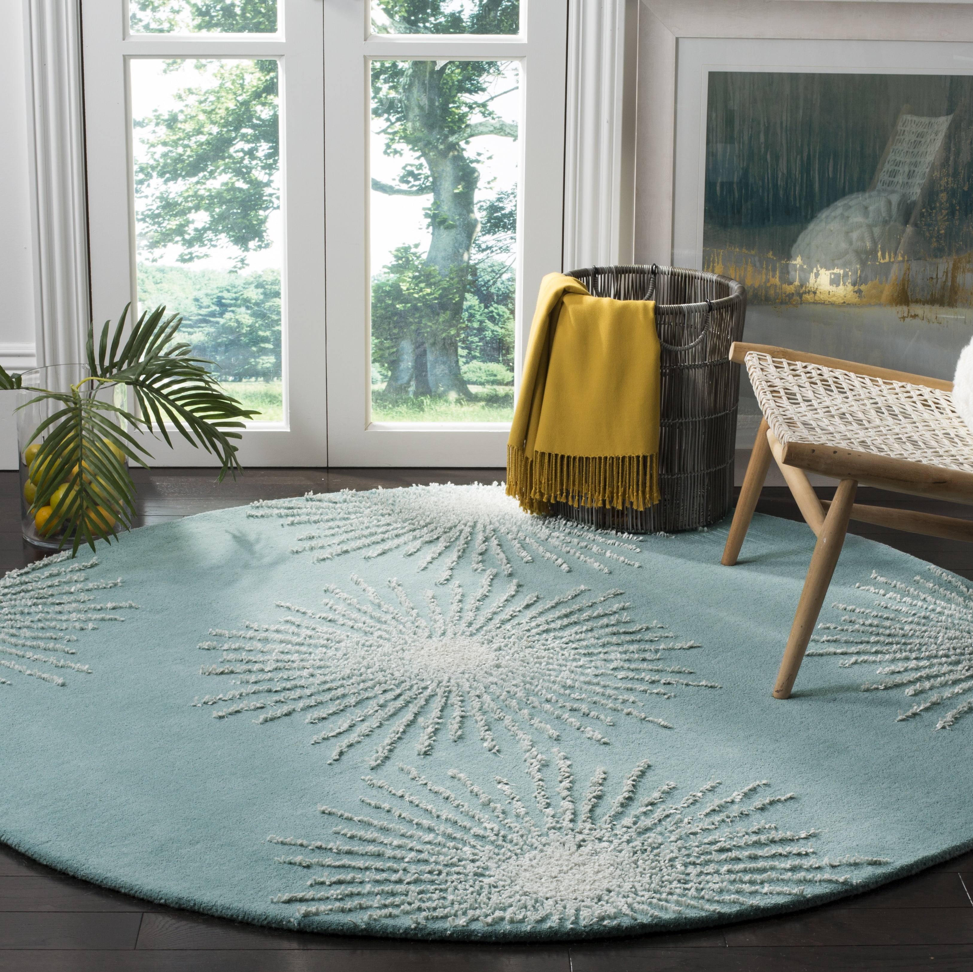 SAFAVIEH Soho Fiesta Geometric Area Rug, Light Teal/Multi, 6' x 6' Round