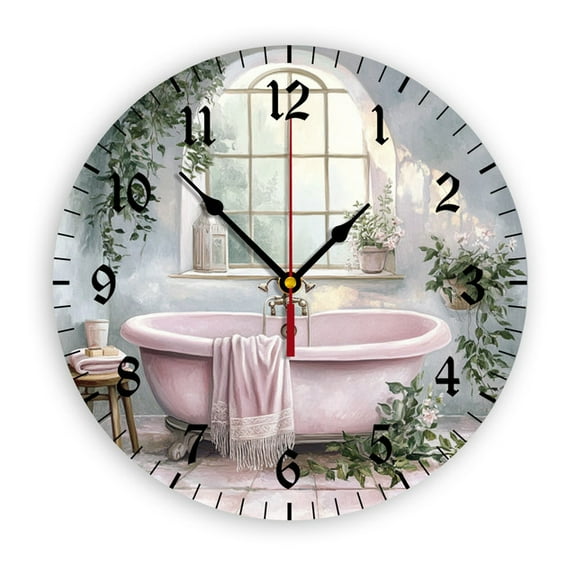 YladaFaie Watercolor Vintage Bathtub Silent Wall Clocks for Living Room Kitchen Decor Bathroom Farmhouse Cabin Non Ticking Decorative Clock 10-Inch Round Clocks