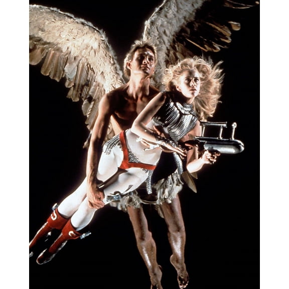 Barbarella John Phillip Law carries heroine Jane Fonda as they fly 24x30 poster