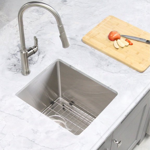 Stylish Undermount 14" Stainless Steel Single Bowl Kitchen Sink with Grid & Strainer S-310G