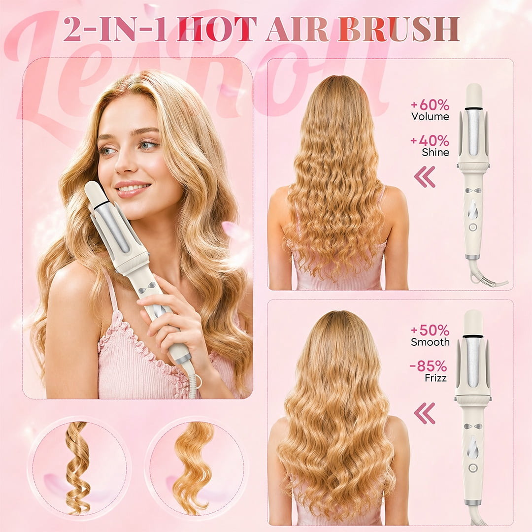 5-in-1 Hair Styling Tool with 1.25" Hair Crimper and Waver, 1" & 1.25" Automatic Curlers, Straightener Brush & Volumizing Crimper – Travel-Friendly Hair Tool