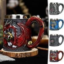 Retro Zircon Relief Dragons Mug, Exquisite Stainless Steel Beer Mugs Coffee Cup Tea Mug, D&D Mythical Designs for Bar Home Decoration, 450ml/15oz