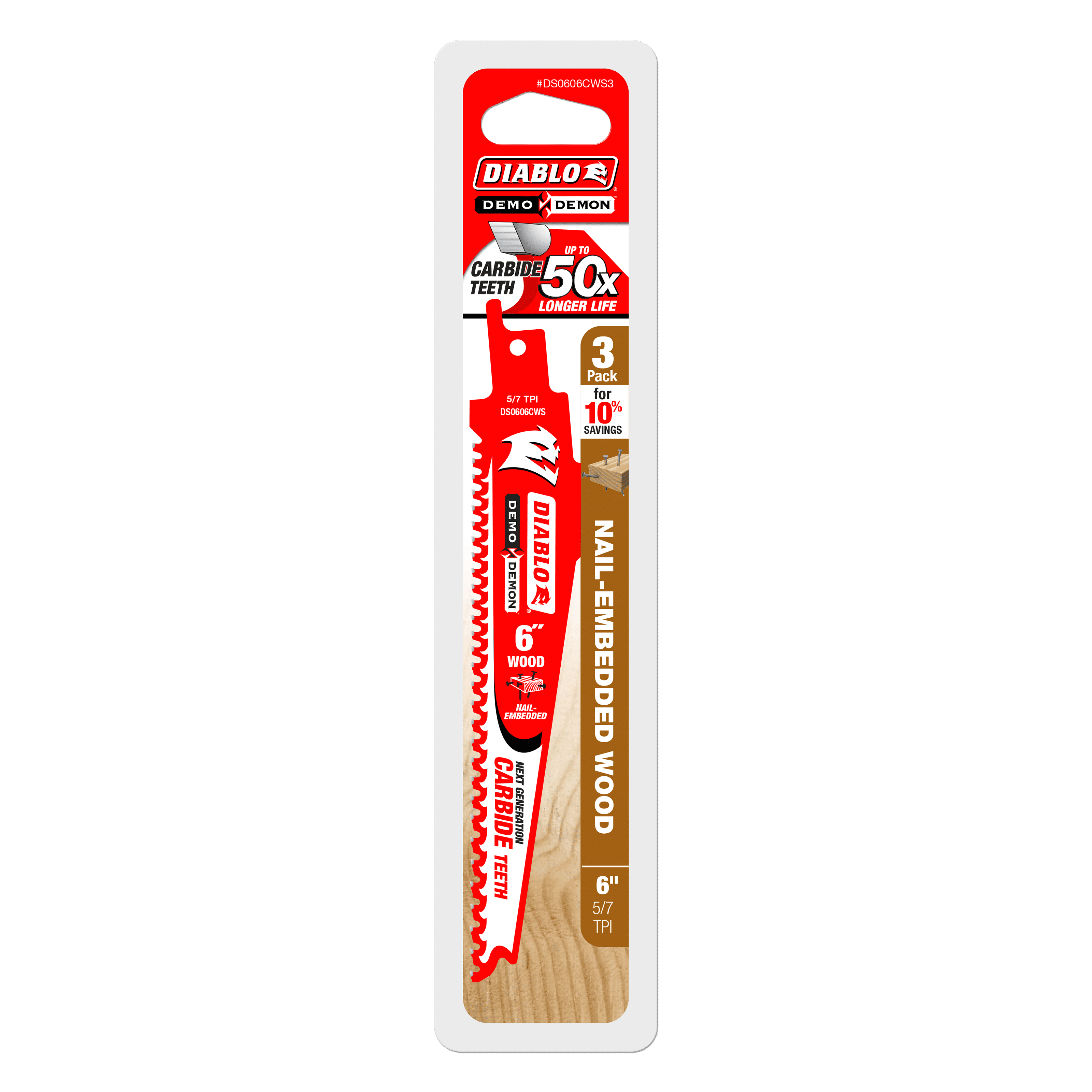 Diablo Demo Demon 6 in. Carbide Reciprocating Saw Blade 5/7 TPI 3 pk
