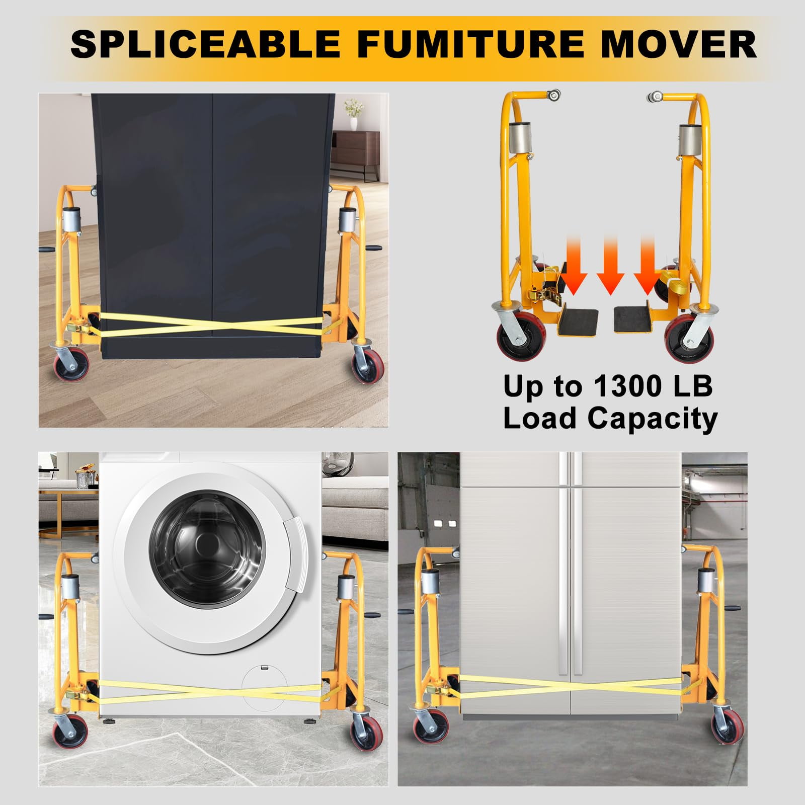 Furniture and Crate Mover, Mechanical Equipment Moving Dolly 1300lbs Capacity,Used for Safely Transporting Cabinets, Furniture, and Crates, 12 Inch Lift Height,  - Set of 2