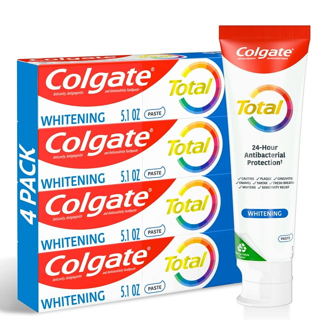 Pasta de dientes Colgate Total Whitening, 10 beneficios, 150 ml, paquete de 4