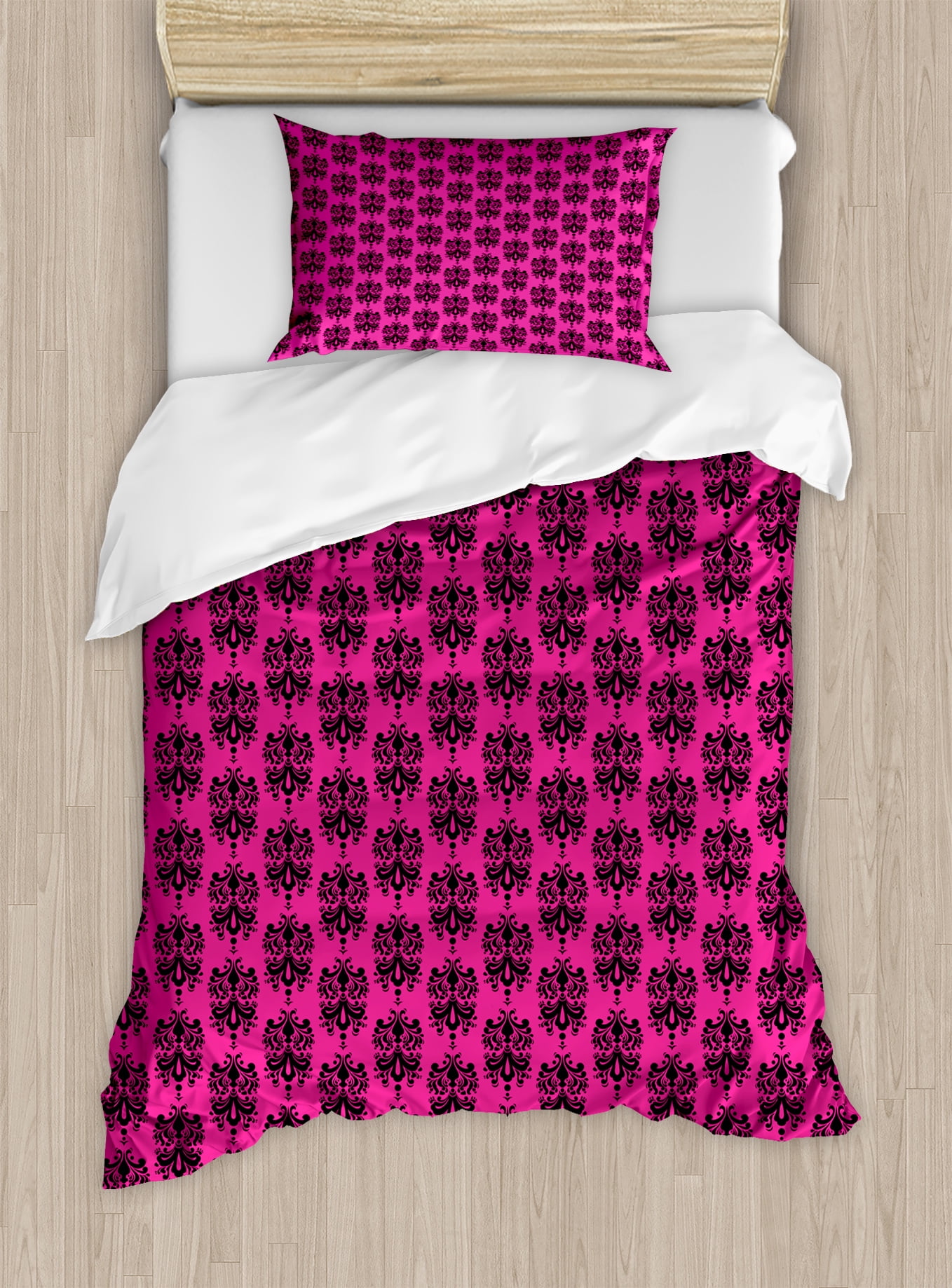 Hot Pink Duvet Cover Set Eastern Themed Ethnic Oriental Black