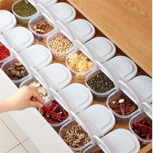 Contenedores de alimentos con tapa, cajas apilables con doble rejilla para especias, recipientes herméticos para la cocina, recipientes herméticos para conservación de alimentos, accesorios para refri