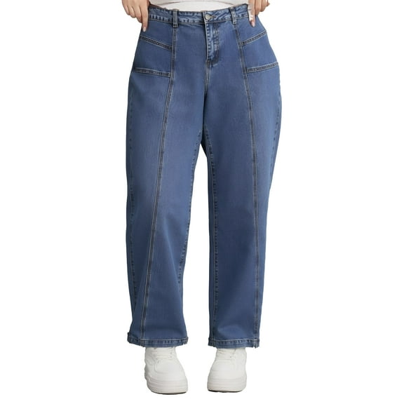 Large Women'S Jeans, Medium Blue Wide Leg Pants, Vintage Patchwork Pants