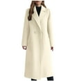 thumbnail image 2 of Classic Long Trench Coat for Women 2-button Wool Blend Jacket Notch Lapel Collar Knee Length Peacoat Overcoat (XS, Beige), 2 of 3