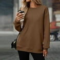 thumbnail image 5 of EchfiProm Pullover Sweatshirts Women Fall Crew Neck Brown Plain Comfy Loose Long Sleeve Sweatshirt with Pocket, 5 of 9