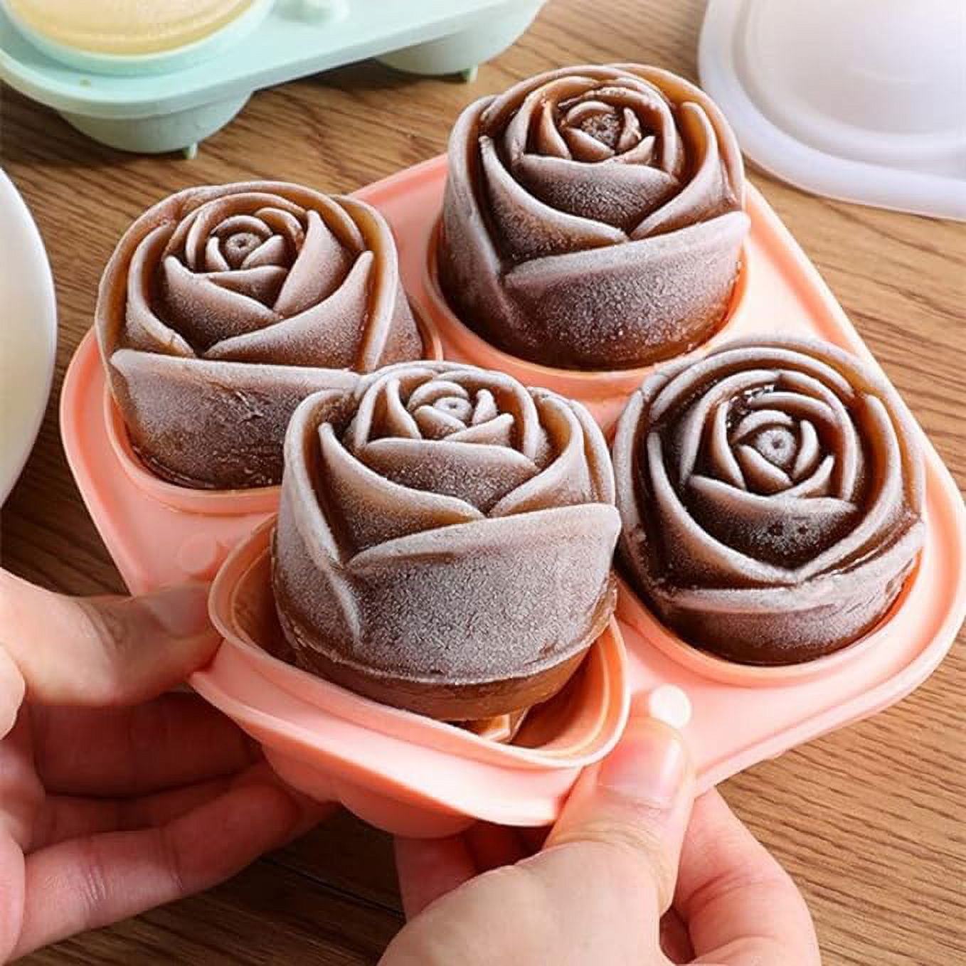 &nbsp;Ice Cube Mold Silicon Ice-Cube Round Mold Ball Brick Maker Tray (3D Rose ice Mold) Pack of 4