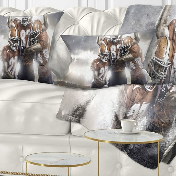 Designart American Football Players on Stadium - Sport Throw Pillow - 12x20