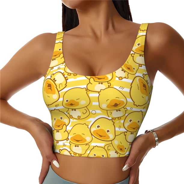 Balery Cool Duck With Yellow Strip Sujetadores deportivos con espalda cruzada para mujer, acolchados, sin costuras, de alto impacto, ideales para yoga, gimnasio, entrenamiento y fitness.-Small
