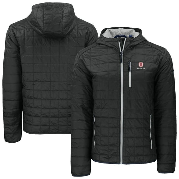 Men's-Cutter & Buck  Black Bradley Braves Rainier Eco PrimaLoft Hooded Full-Zip Jacket