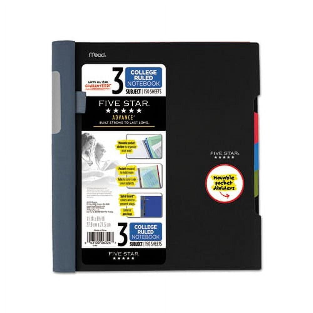 Advance Wirebound Notebook 3 Subjects, Medium/College Rule, Assorted Color Covers, 11 x 8.5, 150 Sheets