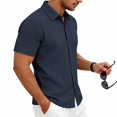 thumbnail image 4 of Domzest Men's Collared Shirts Short Sleeve Button Down Shirt Summer Casual Striped Textured Beach Shirt Navy XL, 4 of 8