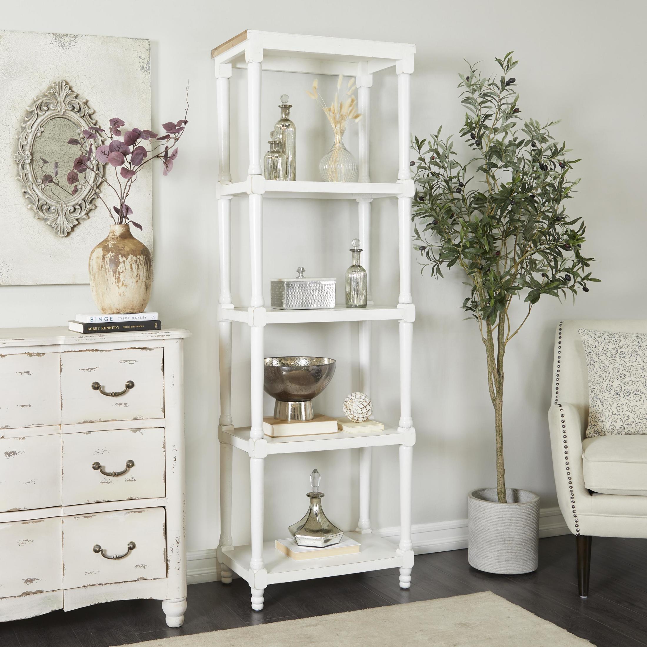 DecMode 23" x 72" White Wood 5-Tier Shelving Unit, 1-Piece