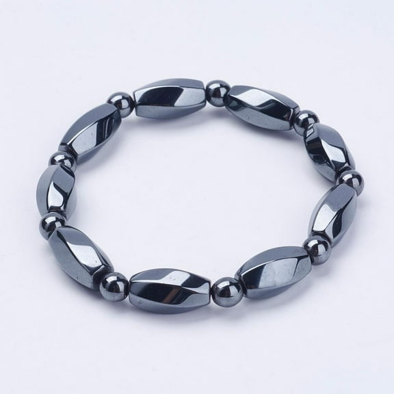Electroplate Magnetic Hematite Stretch Bracelets Twist and Round Gray 2-1/4 inch(58mm) Hematite