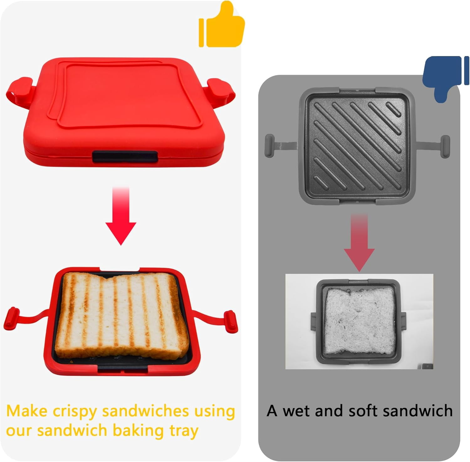 Microwave Sandwich Press Maker, Quick 2-Min Toastie, Panini, & Grilled Cheese Maker, No Power Cords, Wireless, Dishwasher Safe & Easy Clean, Red