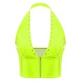 thumbnail image 3 of TSSOE Womens Glossy Leather Crop Tops Deep V Neck Punk Rivets Front Zip Tank Top Bodycon Vest Fluorescent Green M, 3 of 5