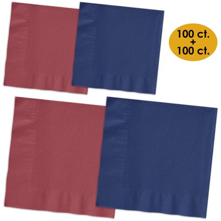 Burgundy Paper Napkins 200 Napkins - Burgundy & Navy blue - 100 Beverage Napkins + 100 Luncheon Napkins, 2-Ply, 50 Per Color Per Type ()