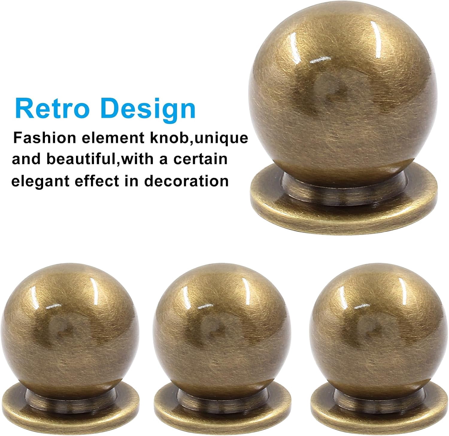 4pc 1 Inch Large Antique Bronze Solid Brass Knobs, Round Ball Drawer Pulls for Dressers, Cabinets & Wardrobes