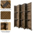 thumbnail image 4 of Partition Room Dividers, Folding Wood Privacy Screen with Three Display Shelves Suitable for Home Office, Study, Art Display - 6 Panel, 67 * 77inch (Brown), 4 of 16