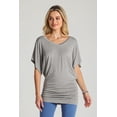 thumbnail image 2 of BAIEBLEUE GLOBAL Women's Solid Butterfly Short Sleeve V Neck Dolman Top HGrey L, 2 of 6
