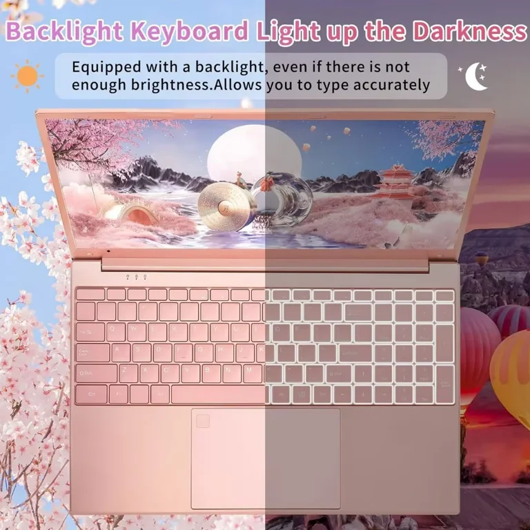 15.6 Business Laptop Computer Office 2024 Windows 11 Pro Backlit Keyboard 16GB RAM 512GB SSD Intel Celeron N5095 Laptop for beauty RoseGold