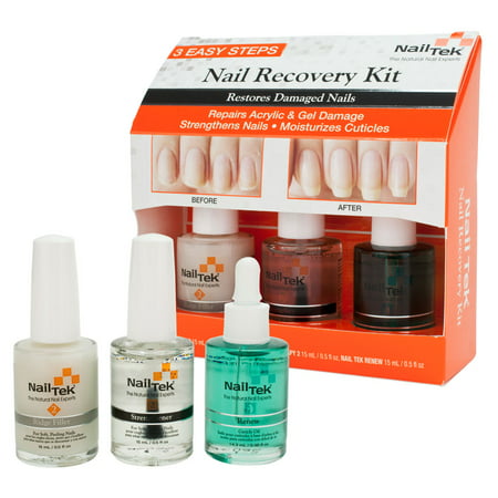 Nail Tek Nail Recovery Kit for Damaged Nails Base Coat Strengthener, CLEAR,
