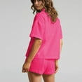 thumbnail image 6 of Womens Casual 2 Piece Outfits Cotton Linen Sets Button Down Shirt Shorts 2025 Beach Coverup Set Rose Red L, 6 of 8