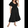 thumbnail image 3 of Vestido Bohemio de Talla Grande para Mujer, Verano 2025, Midi, , Corta, Escote Corazón, Cintura Elástica Negro XL, 3 of 9