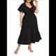 thumbnail image 3 of Vestido Bohemio de Talla Grande para Mujer, Verano 2025, Midi, , Corta, Escote Corazón, Cintura Elástica Negro 4XL, 3 of 9