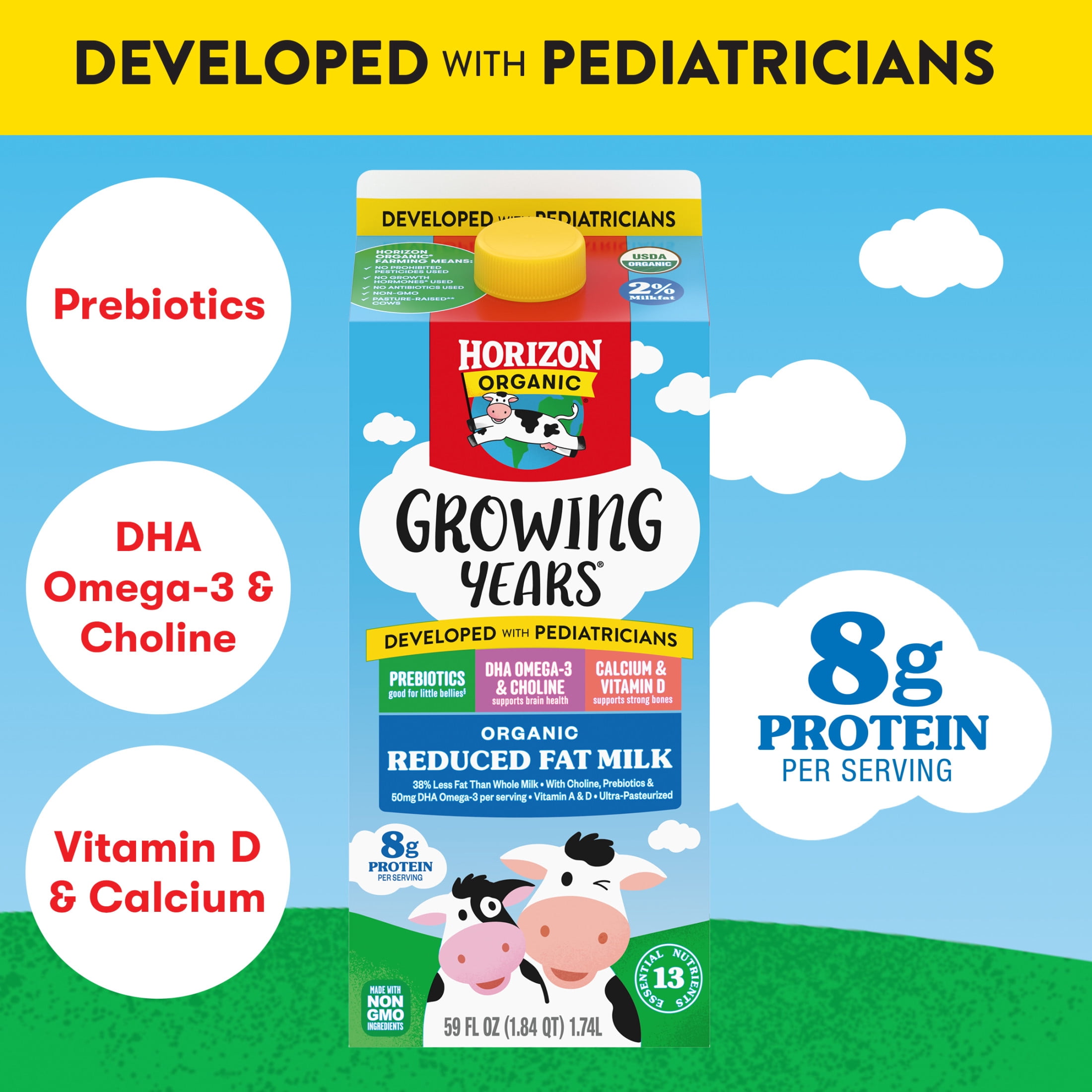 Horizon Organic Growing Years Organic 2% Milk for Kids, 59 fl oz Carton