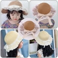 thumbnail image 5 of 53-54 cm hat circumference children's lace bow straw hat wavy brimmed beach hat summer sunscreen sun hat outdoor outing - Khaki, 5 of 5