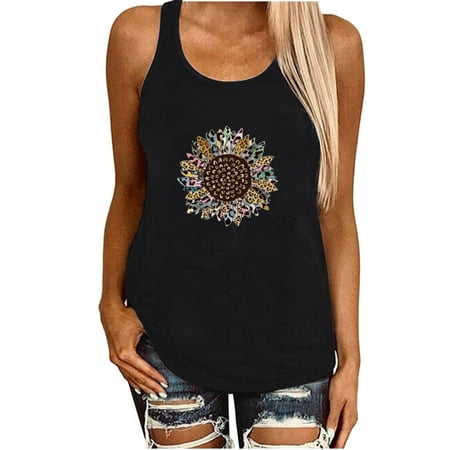 

YFPWM Corset Tops for Women Going out Tops Flannel Shirts Fishing Shirts Country Shirts Sunflower Print Round Neck Sleeveless Shirt