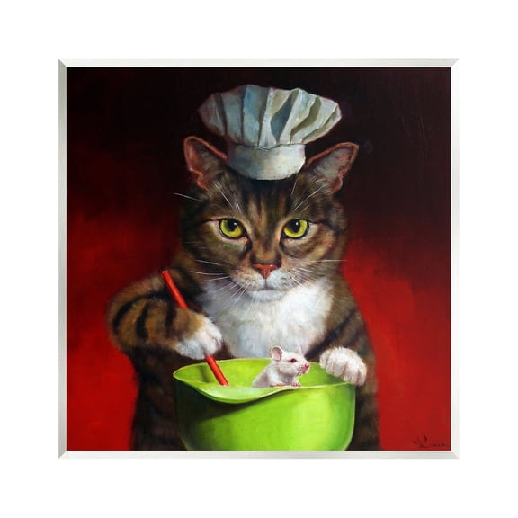 Stupell Industries Cat Chef & Mouse Animals & Insects Painting Unframed Art Print Wall Art, 12 x 12