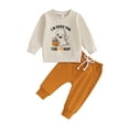 thumbnail image 2 of Baby Toddler Boys Halloween Pants Clothes Set, 0 6M 12M 18M 24M 2T 3T Long Sleeve Crew Neck Letters Ghost Print Sweatshirt, 2 of 10