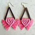 thumbnail image 4 of Bohemia Macrame Fringe Wood Triangle Geometric Handmade Weave Statement Earrings, 4 of 6