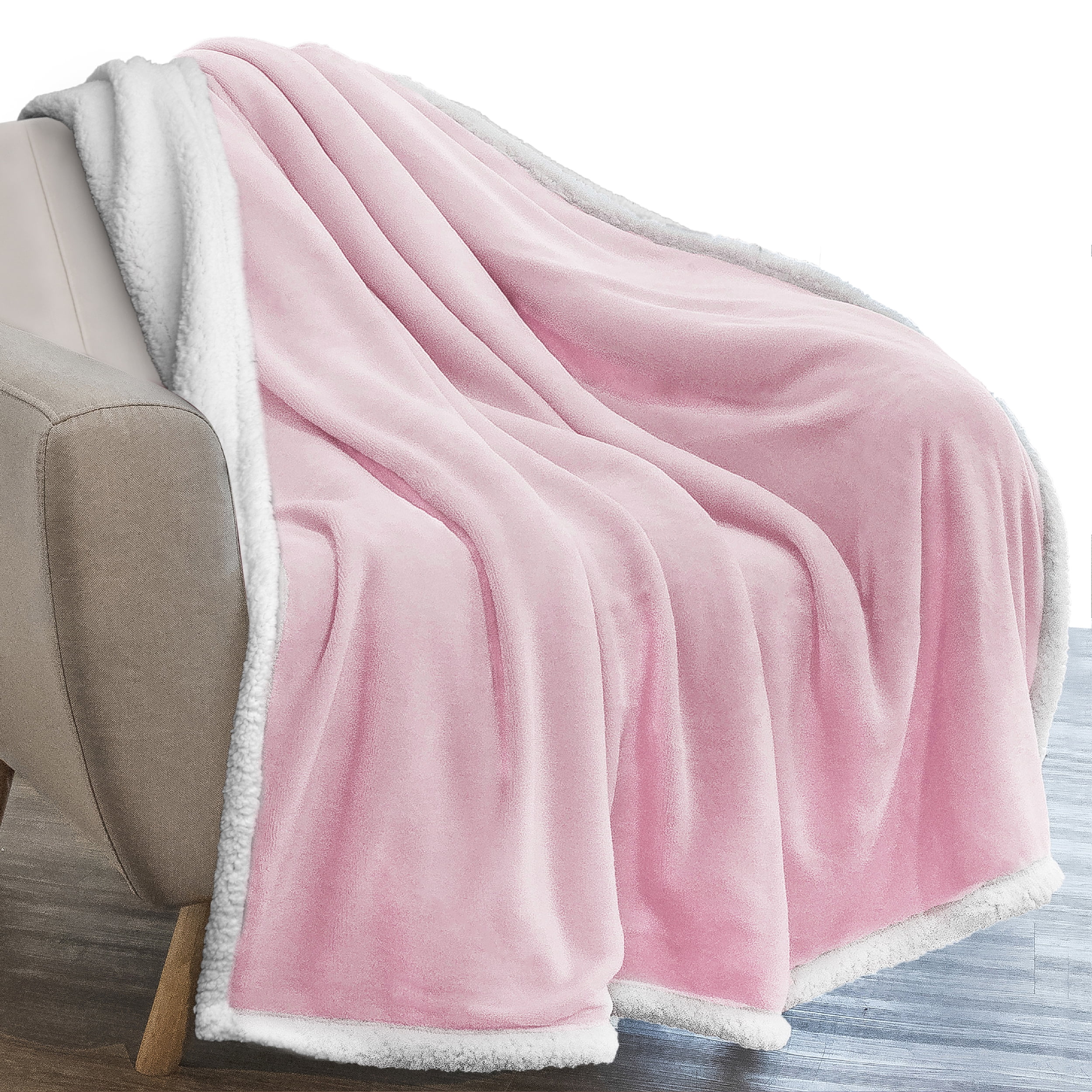 Pavilia Plush Sherpa Fleece Throw Blanket Light Pink Soft Warm Fuzzy Pink Blush Throw For