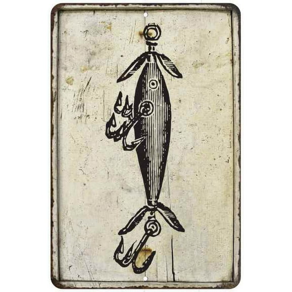 Vintage Fishing Lure Vintage Look Chic Distressed 12x18 Metal Sign