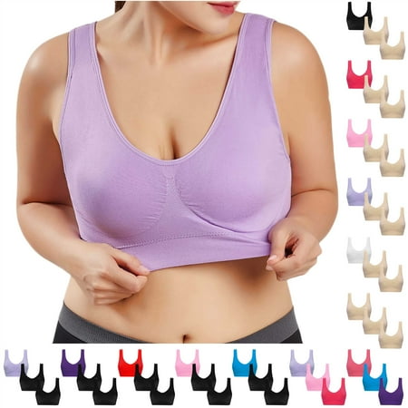 Prime Sales of The Day! QATAINLAV Womens 3 Pack Sports Bras Comfort Seamless Stretchy Yoga Bra Wireless Low Impact Bralette Plus Size Underwear Black XXXXXL