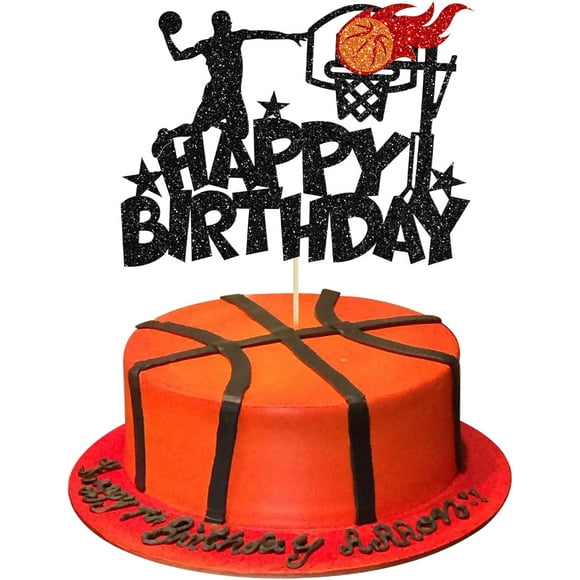 WJCA 10Pcs Basketball Birthday Cake Decorations - Glow Hat & Sports Theme Cake Toppers, Baby Shower, Birthday Party Supplies & Basketball Fans Gifts