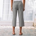 thumbnail image 5 of ABATAB Cotton Linen Pants for Women Wide Leg Lounge Cropped Trousers Drawstring Summer Beach Capri Trousers Outfits, 5 of 6